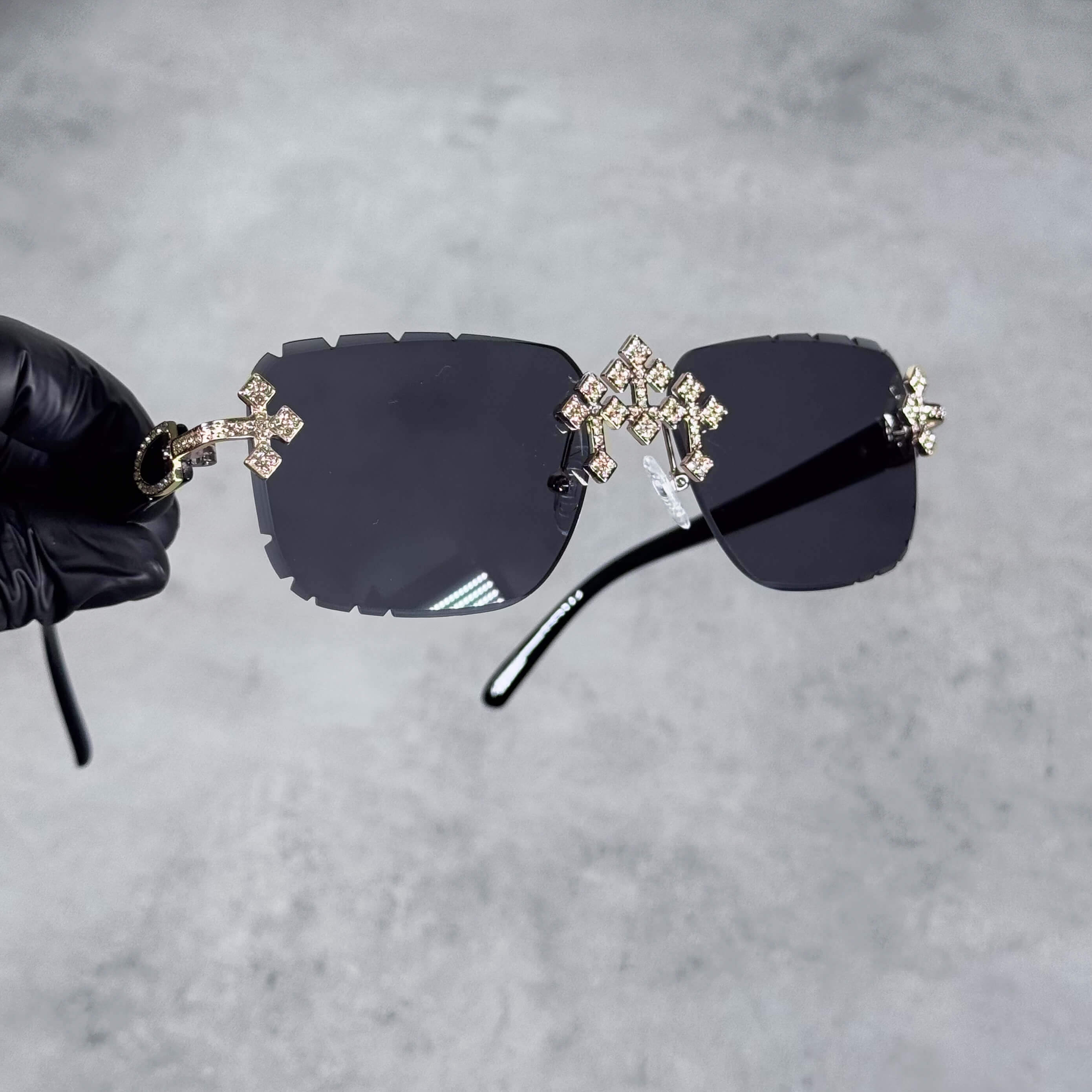 CH Inspired Gold Triple Cross Sunglasses – Black Lens