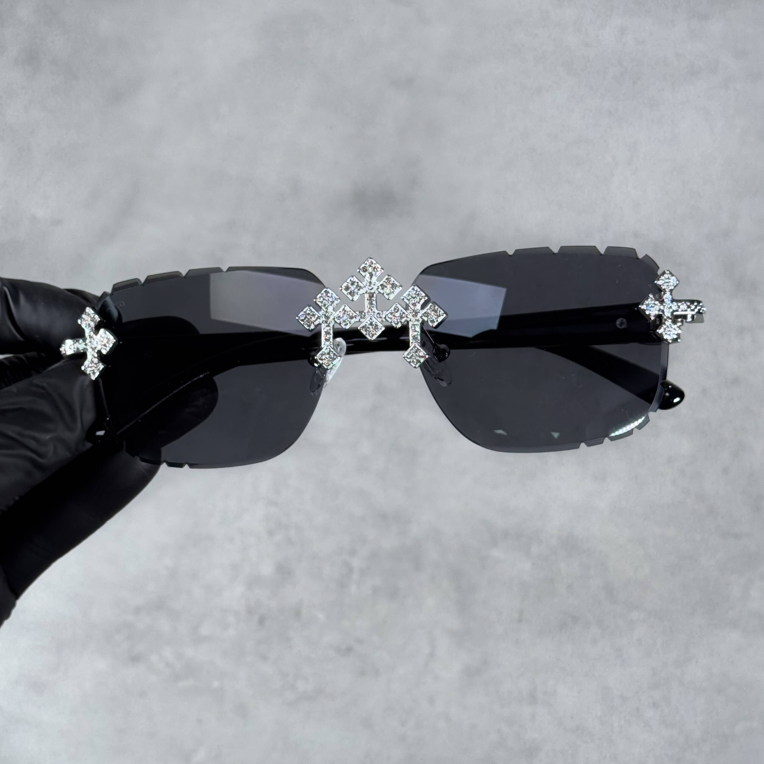 CH Inspired Silver Triple Cross Sunglasses – Black Lens