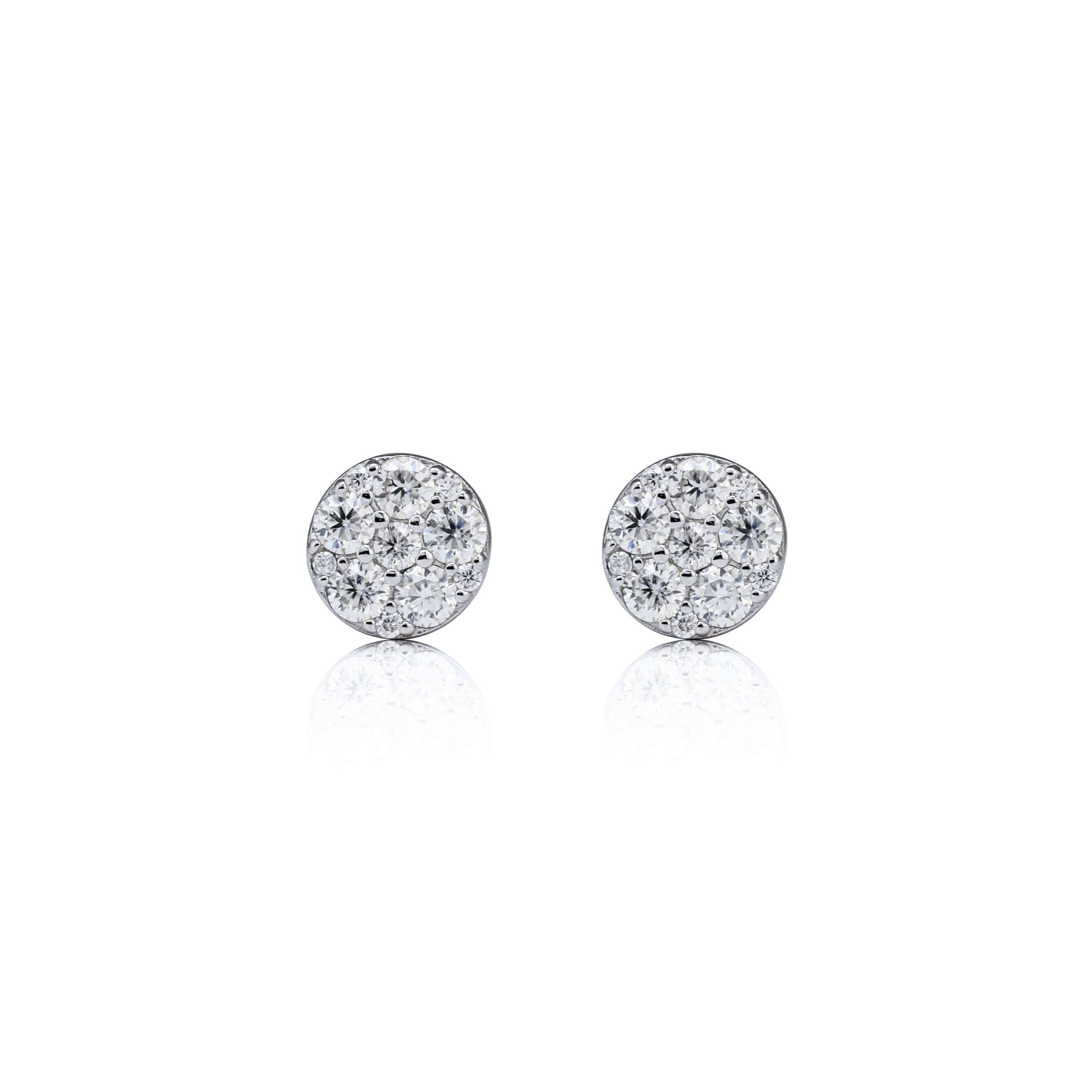 7mm Round Moissanite Cluster Earrings, 0.58ct DIamond Studs in White Gold