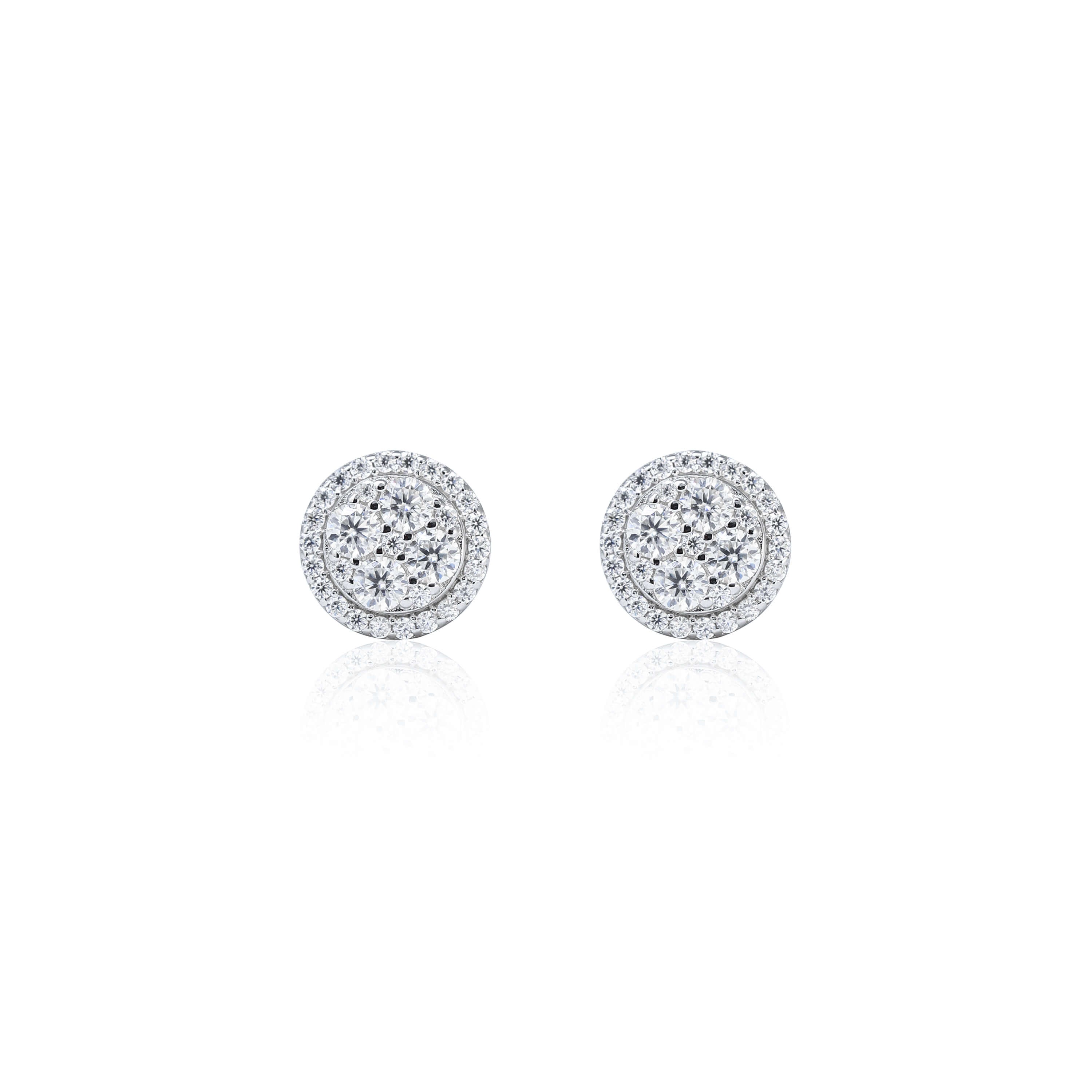 9mm Round Moissanite Cluster Earrings, 0.7ct Diamond Studs in White Gold