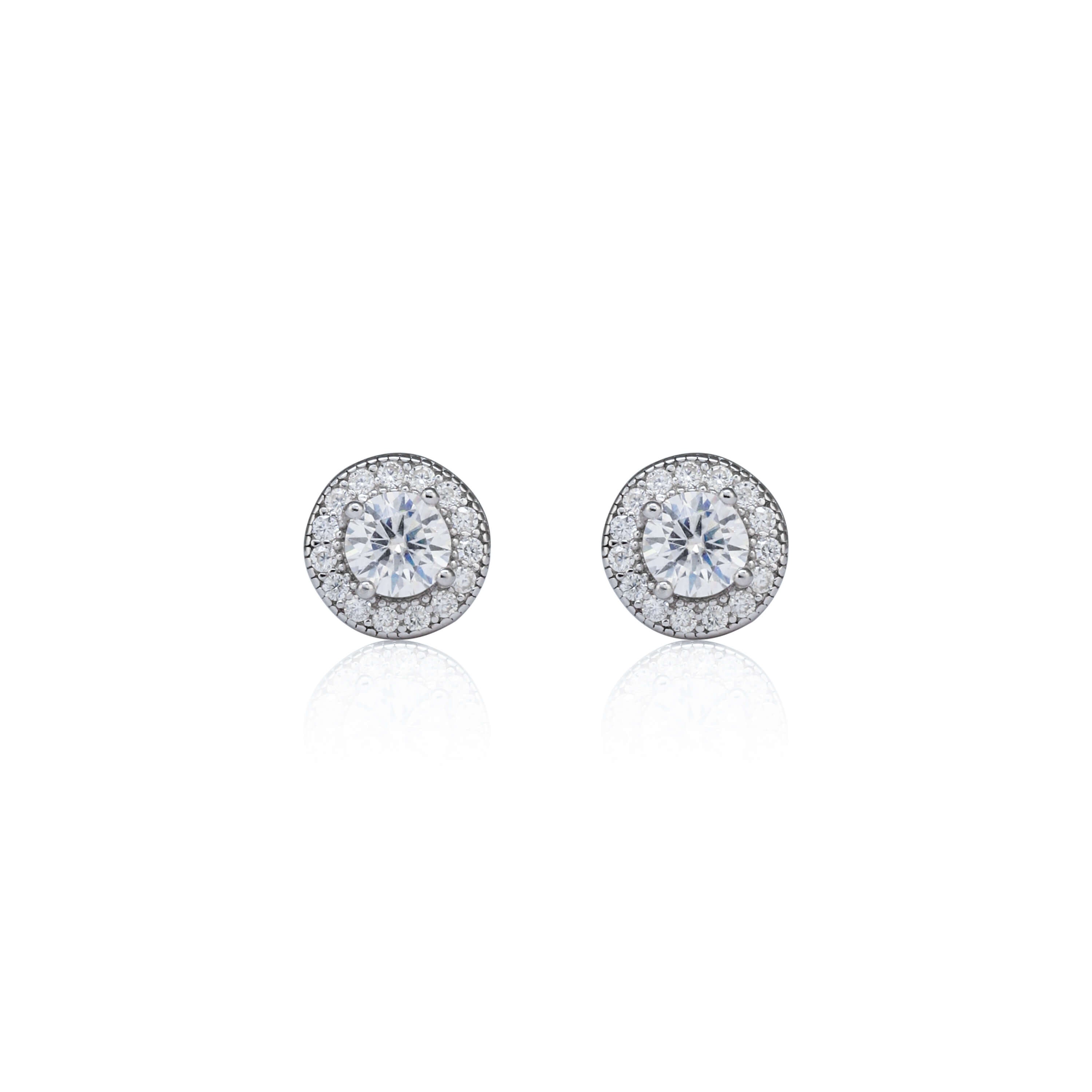 7mm Round Moissanite Cluster Earrings, 0.82ct Diamond Studs in White Gold