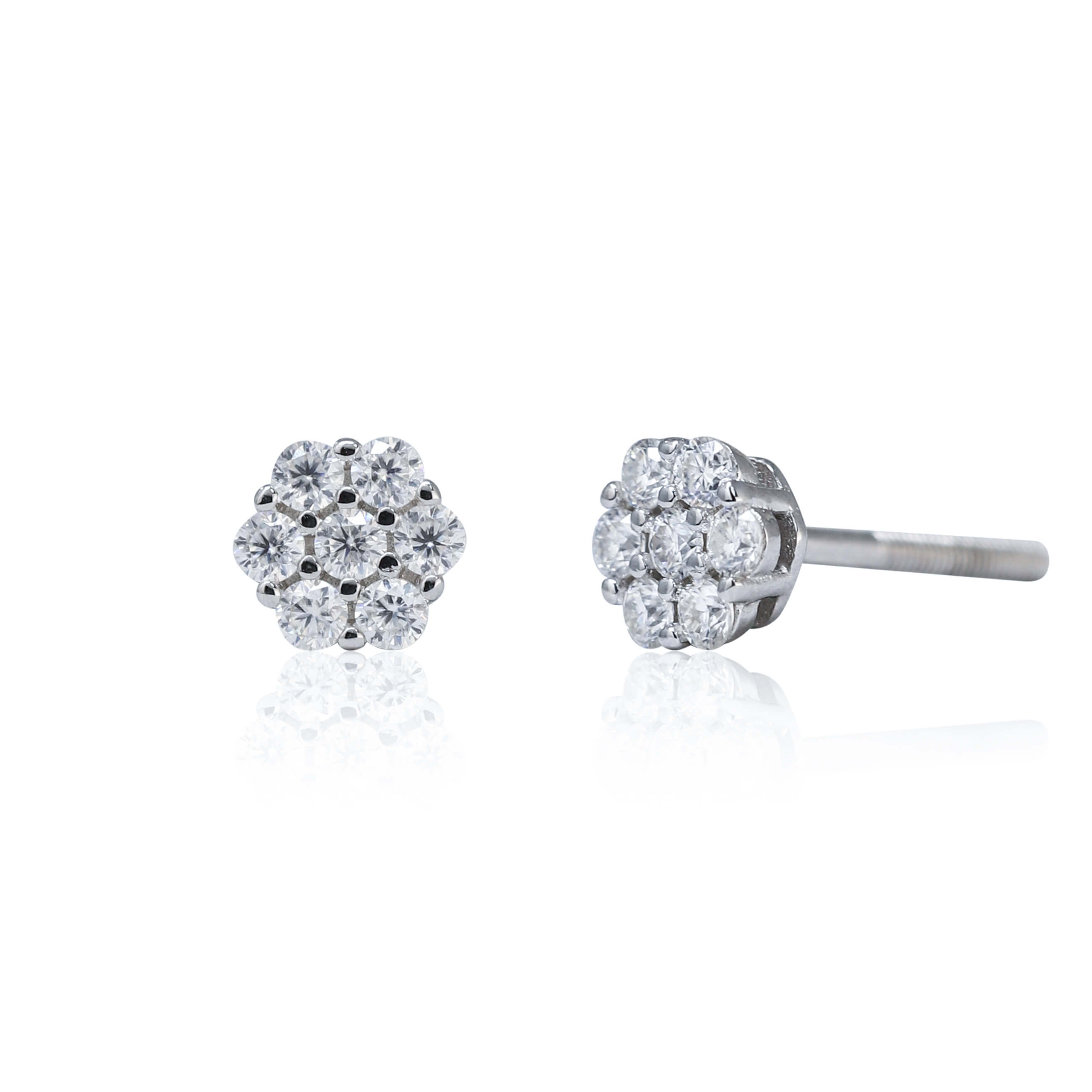 5mm Octagon Moissanite Cluster Earrings, 0.32ct DIamond Studs in White Gold