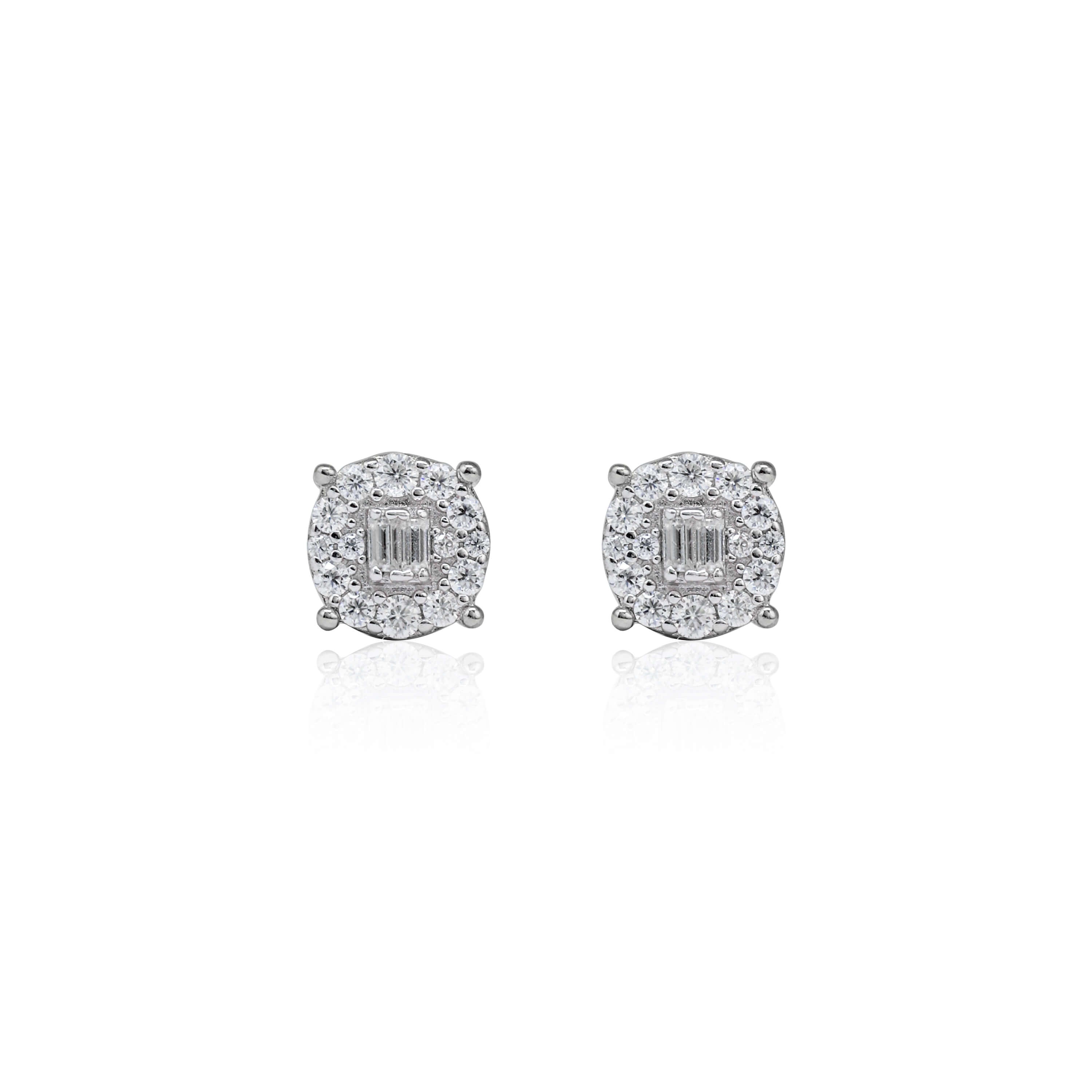 7mm Round Moissanite Cluster Earrings, 0.37ct DIamond Studs in White Gold