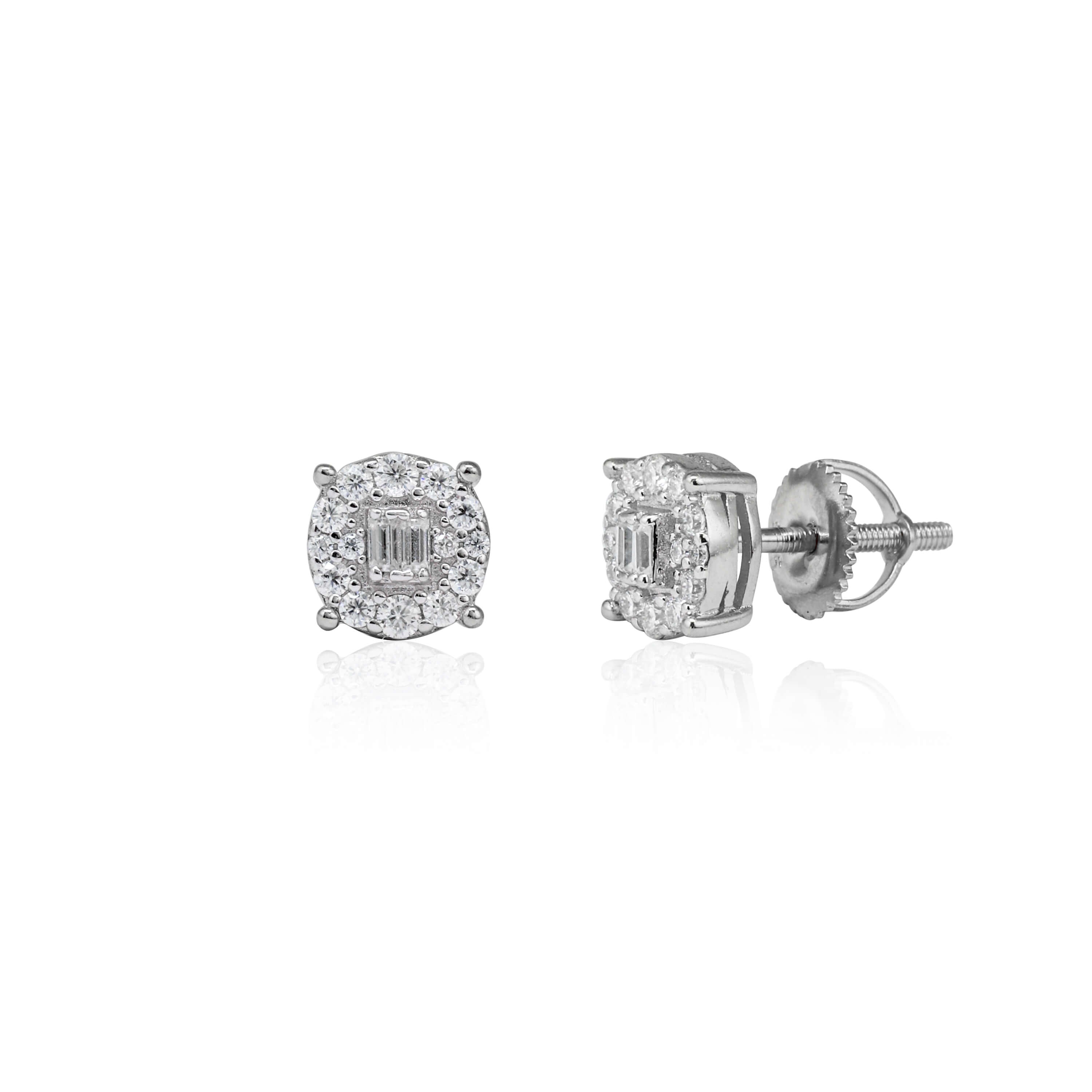 7mm Round Moissanite Cluster Earrings, 0.37ct DIamond Studs in White Gold