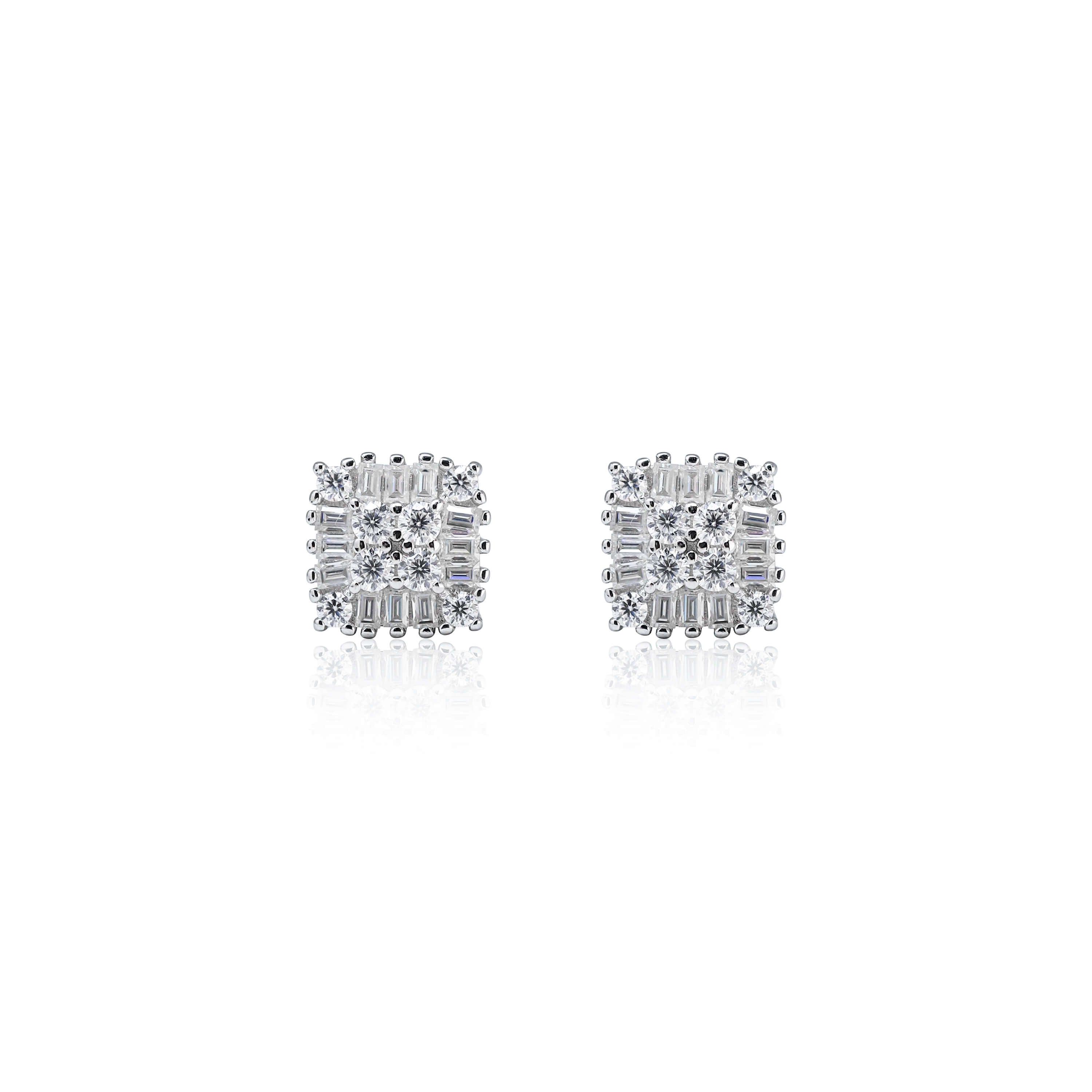 7mm Square Moissanite Cluster Earrings, 0.71ct Diamond Studs in White Gold