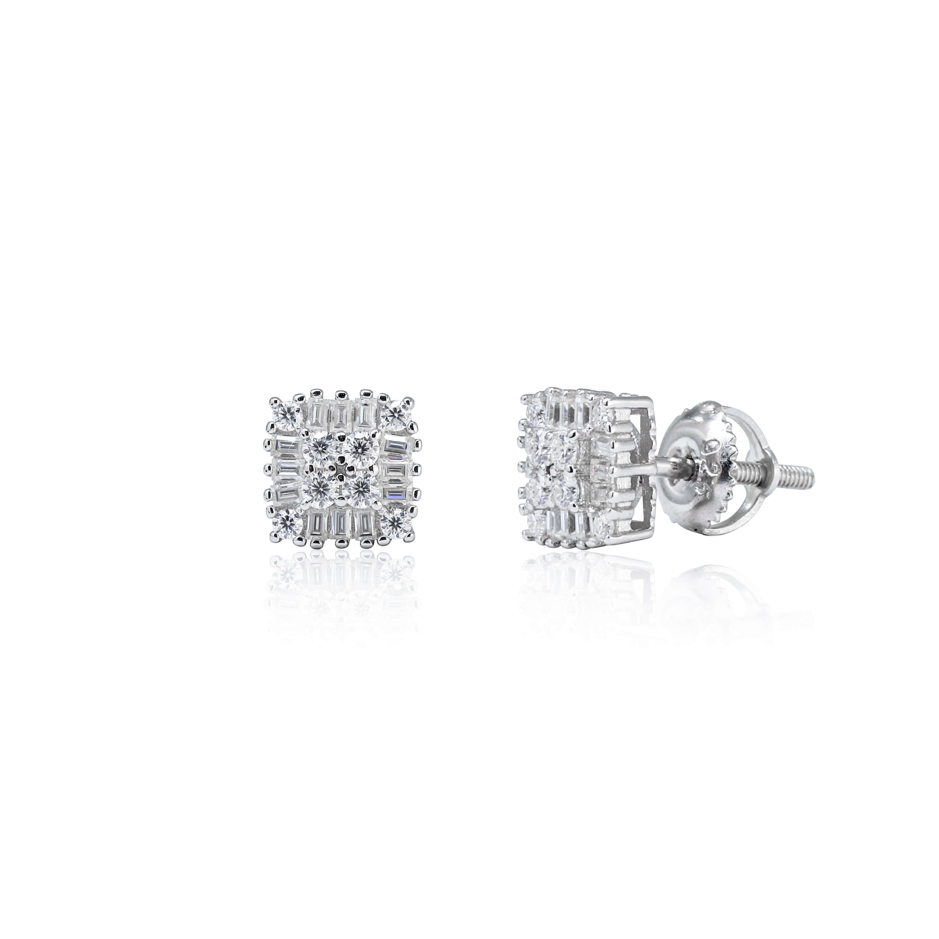 7mm Square Moissanite Cluster Earrings, 0.71ct Diamond Studs in White Gold