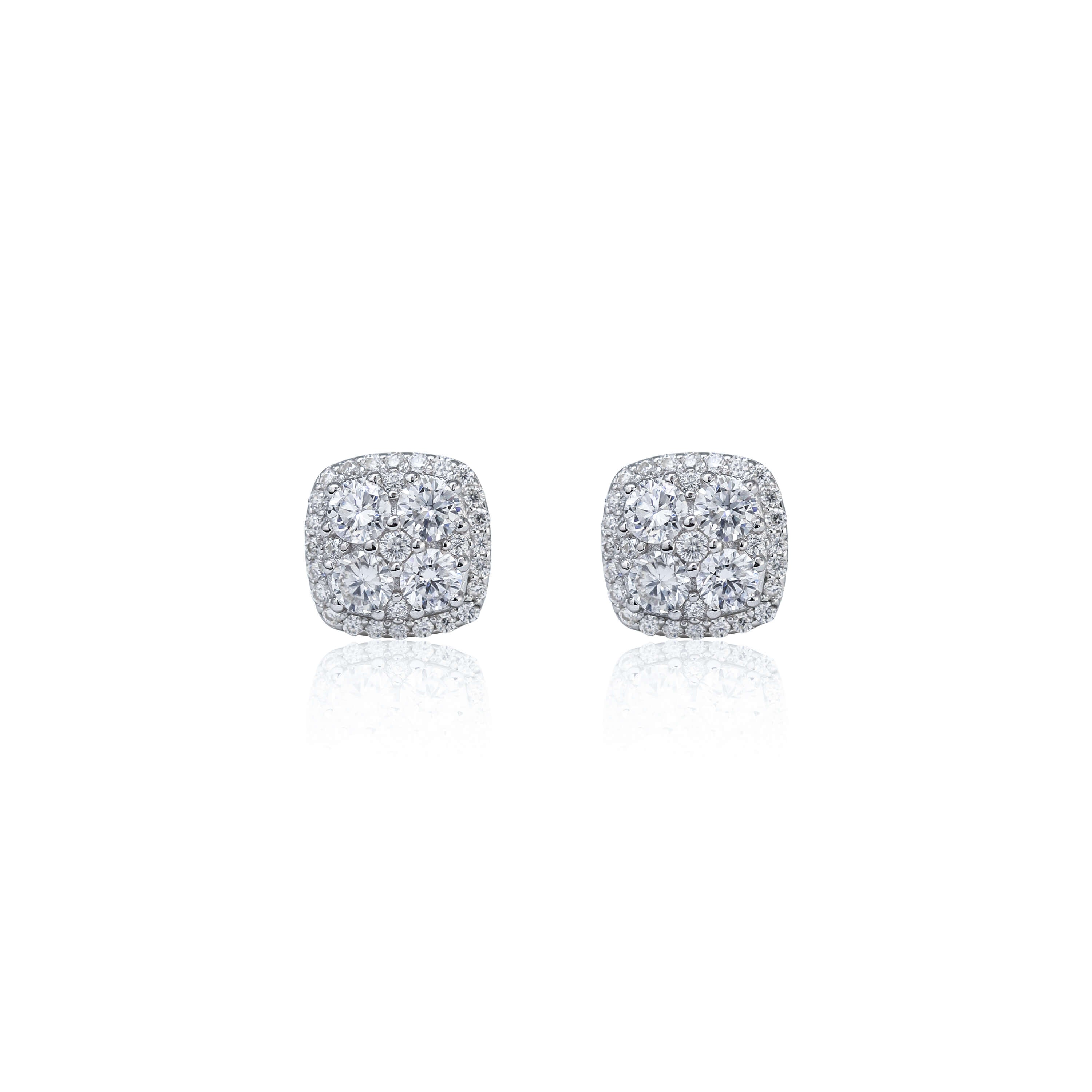 9mm Square Moissanite Cluster Earrings, 2.31ct Diamond Studs in White Gold