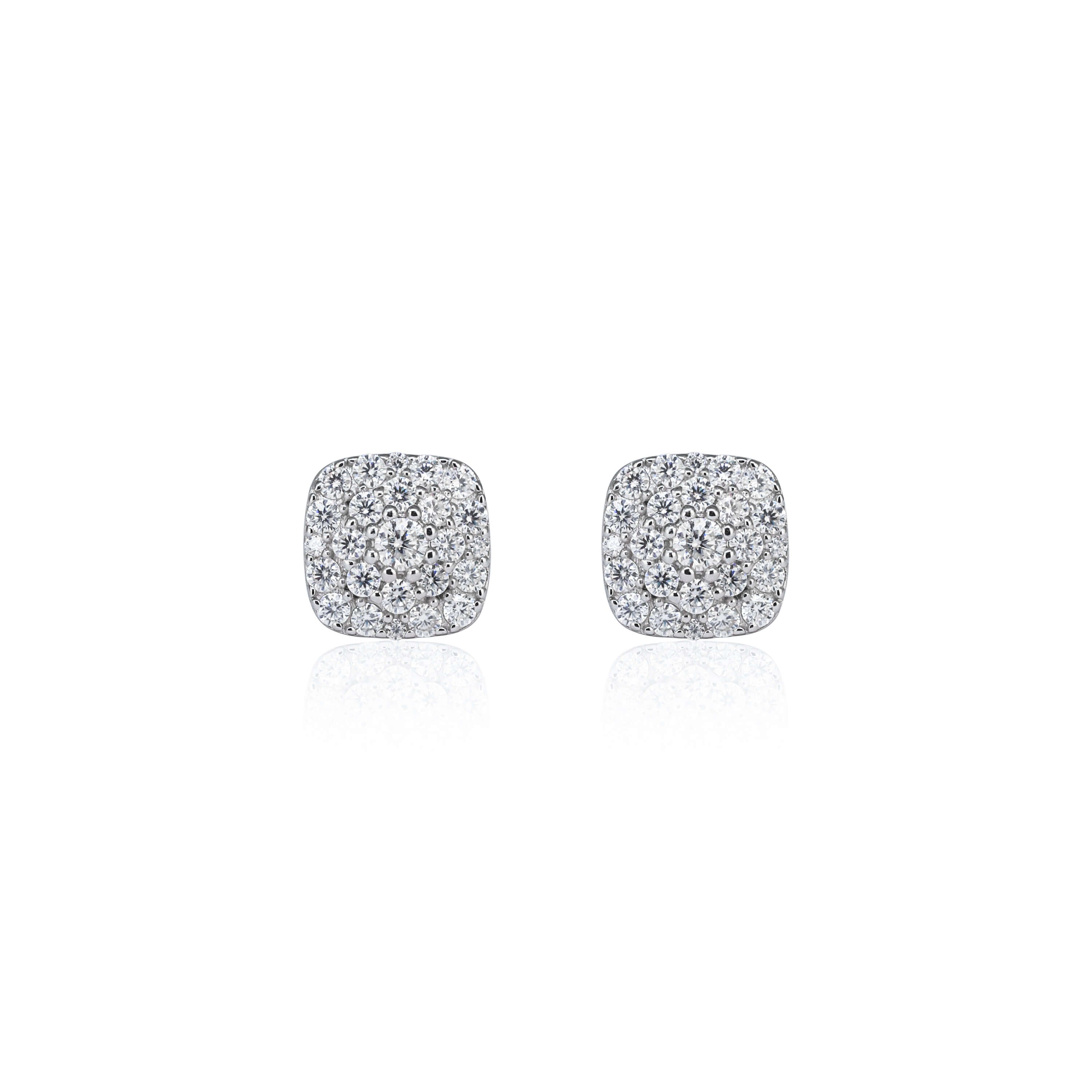 9mm Square Moissanite Cluster Earrings, 0.98ct Diamond Studs in White Gold