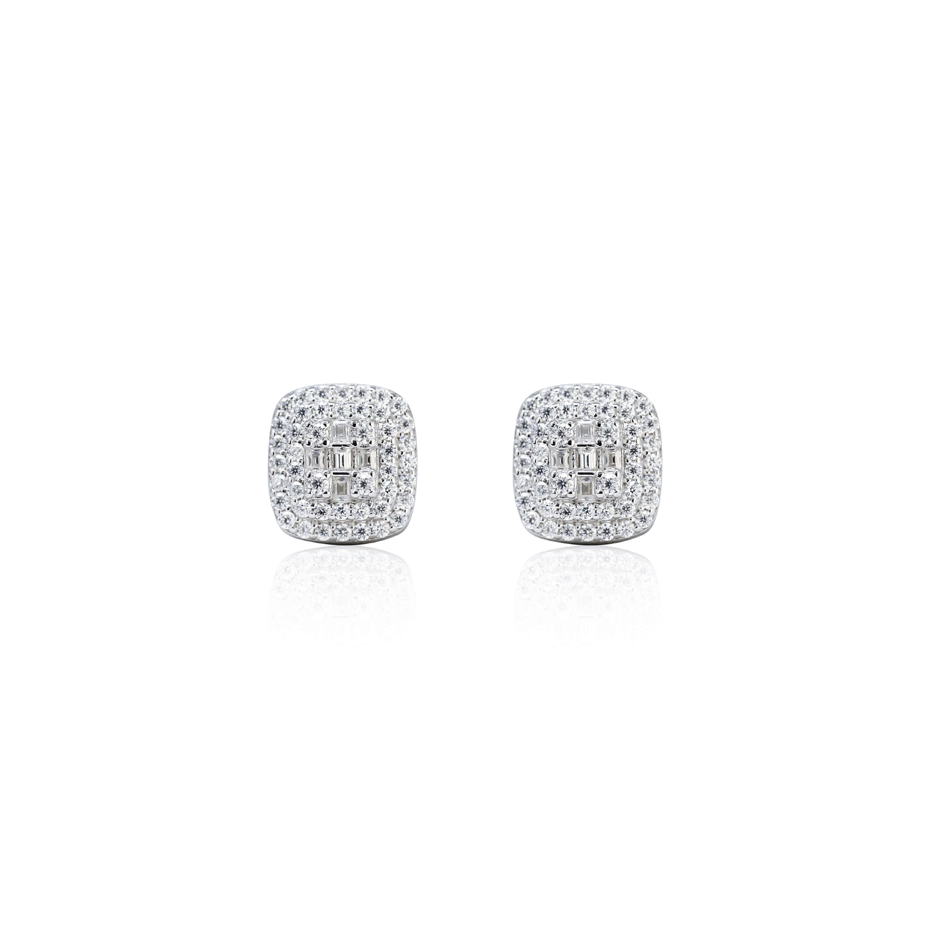 9mm Square Cluster Moissanite Earrings, 0.69ct Diamond Studs in White Gold