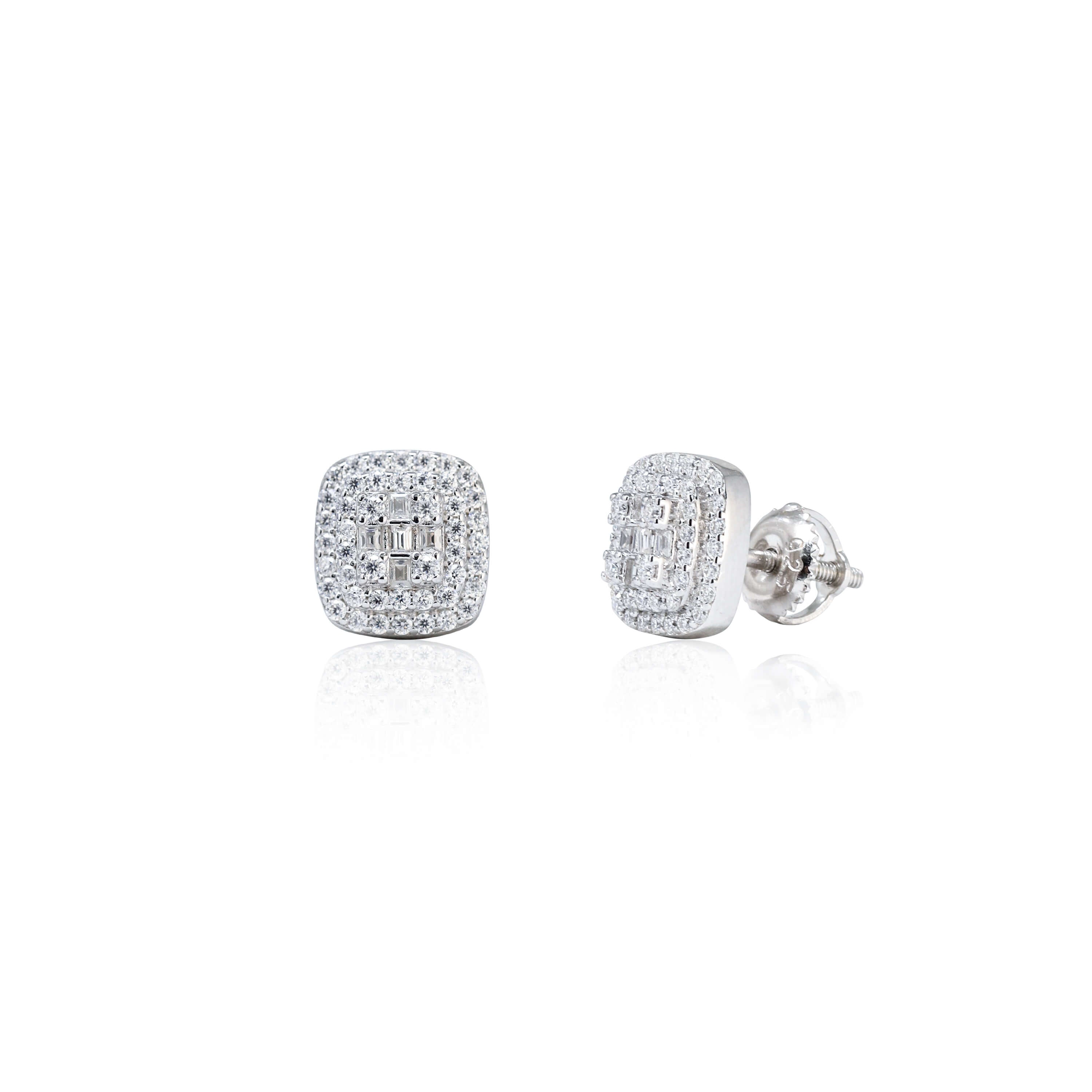 9mm Square Cluster Moissanite Earrings, 0.69ct Diamond Studs in White Gold