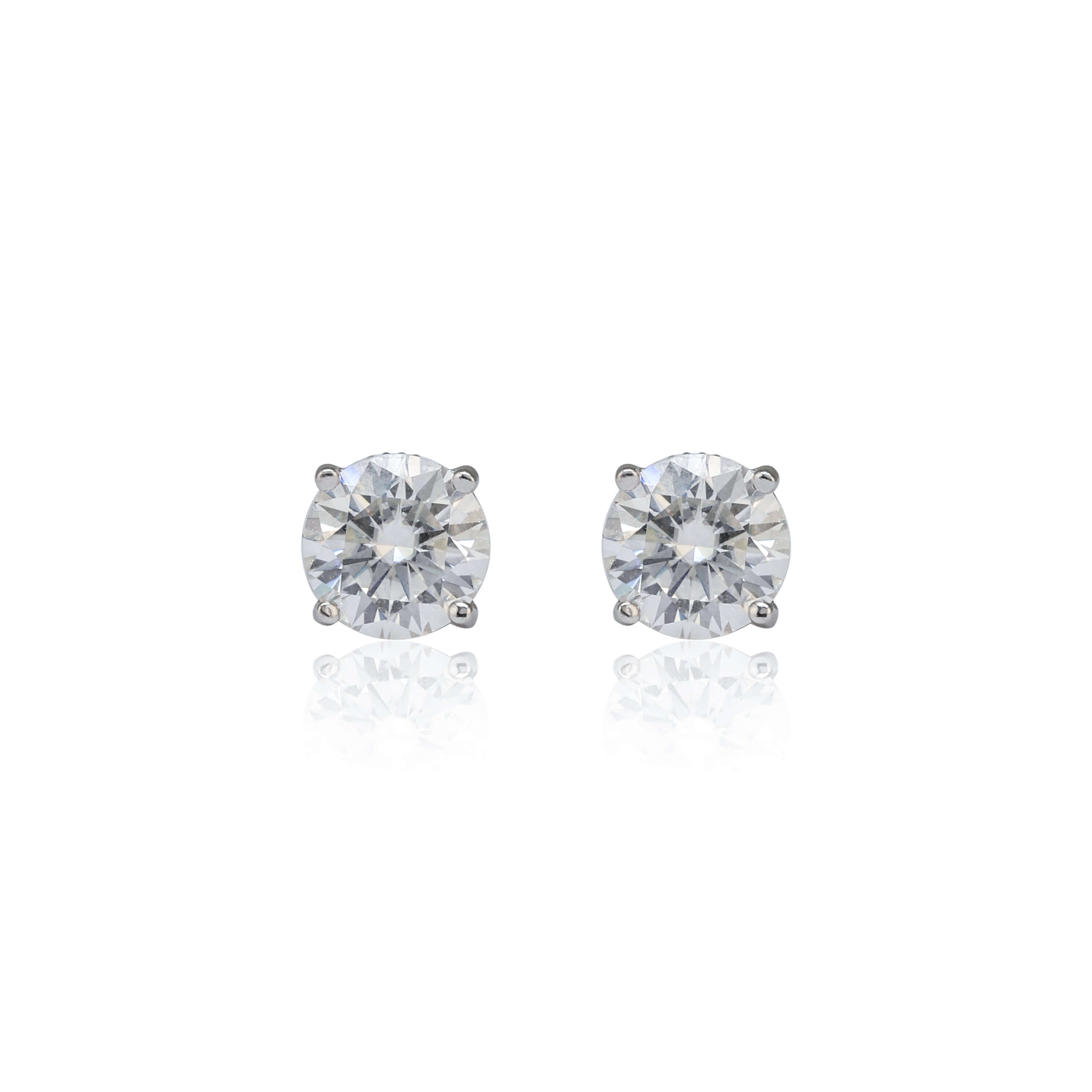 8mm Round Moissanite Solitaire Earrings, 3.2ct Diamond Studs in White Gold