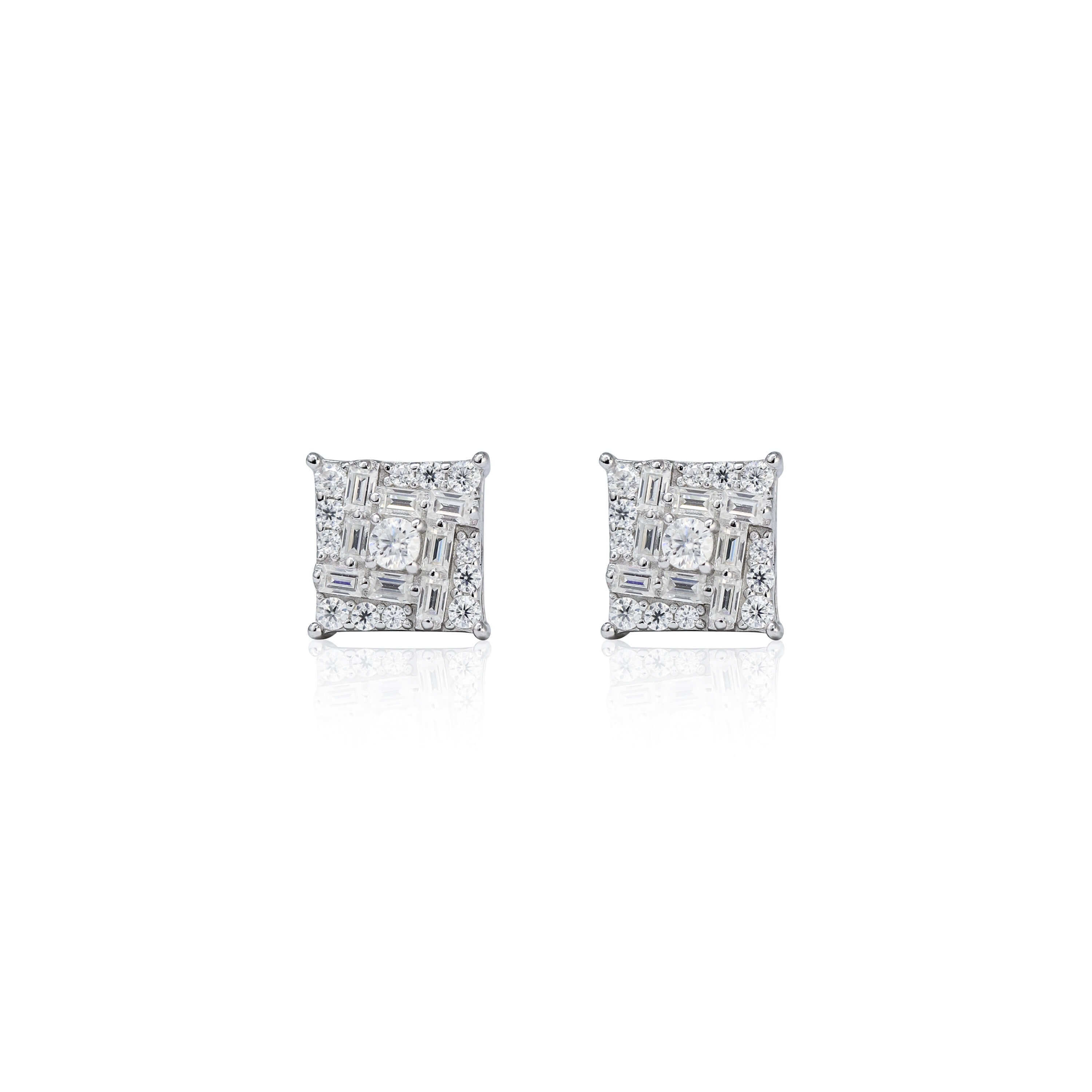 9mm Square Moissanite Cluster Earrings, 0.69ct Diamond Studs in White Gold