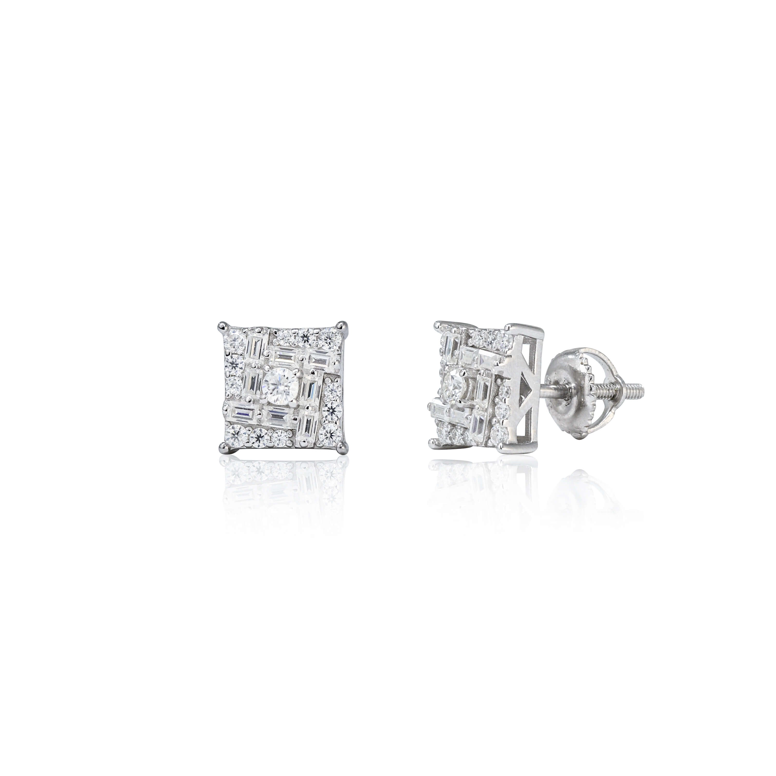 9mm Square Moissanite Cluster Earrings, 0.69ct Diamond Studs in White Gold