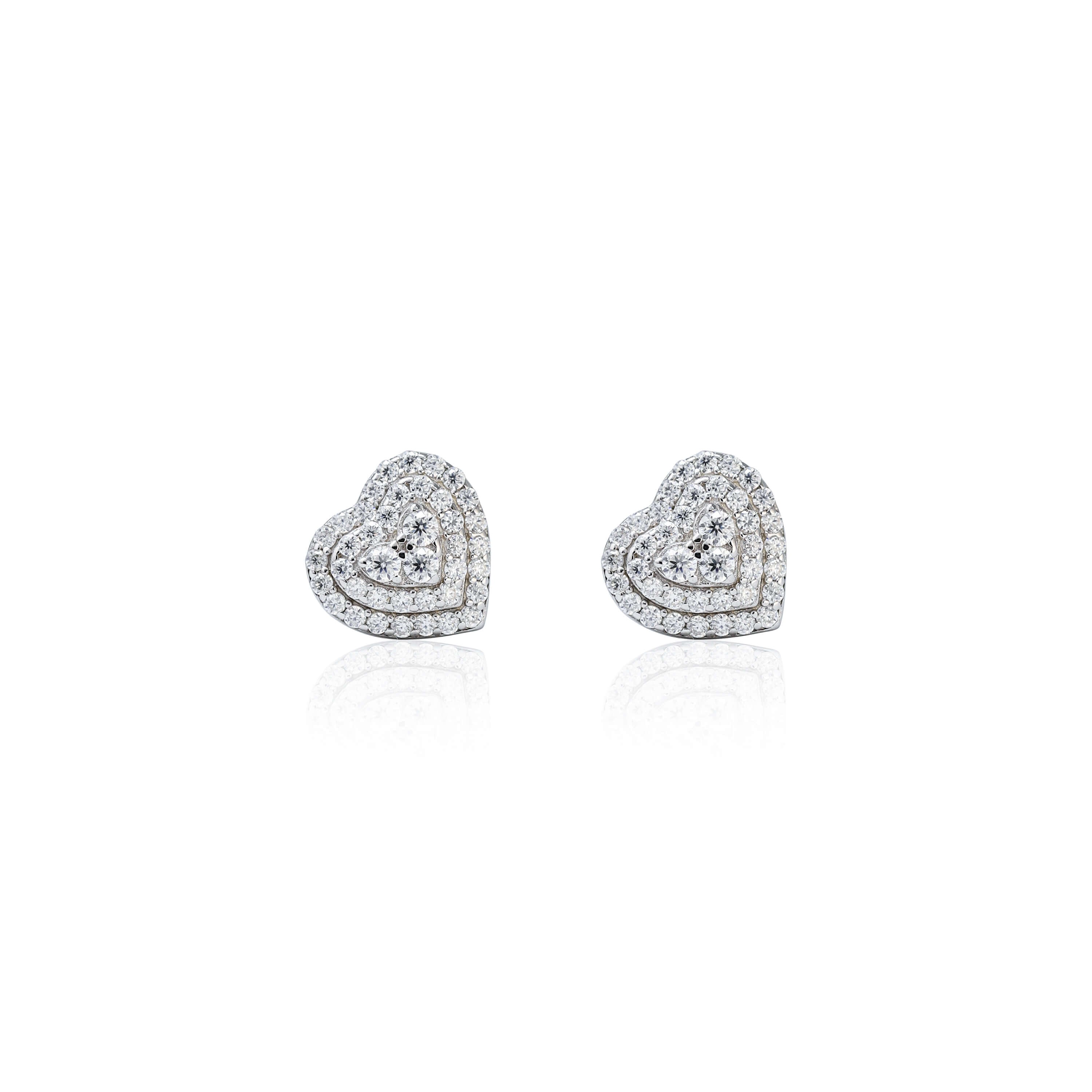 9mm Heart Moissanite Cluster Earrings, 0.48ct Diamond Studs in White Gold