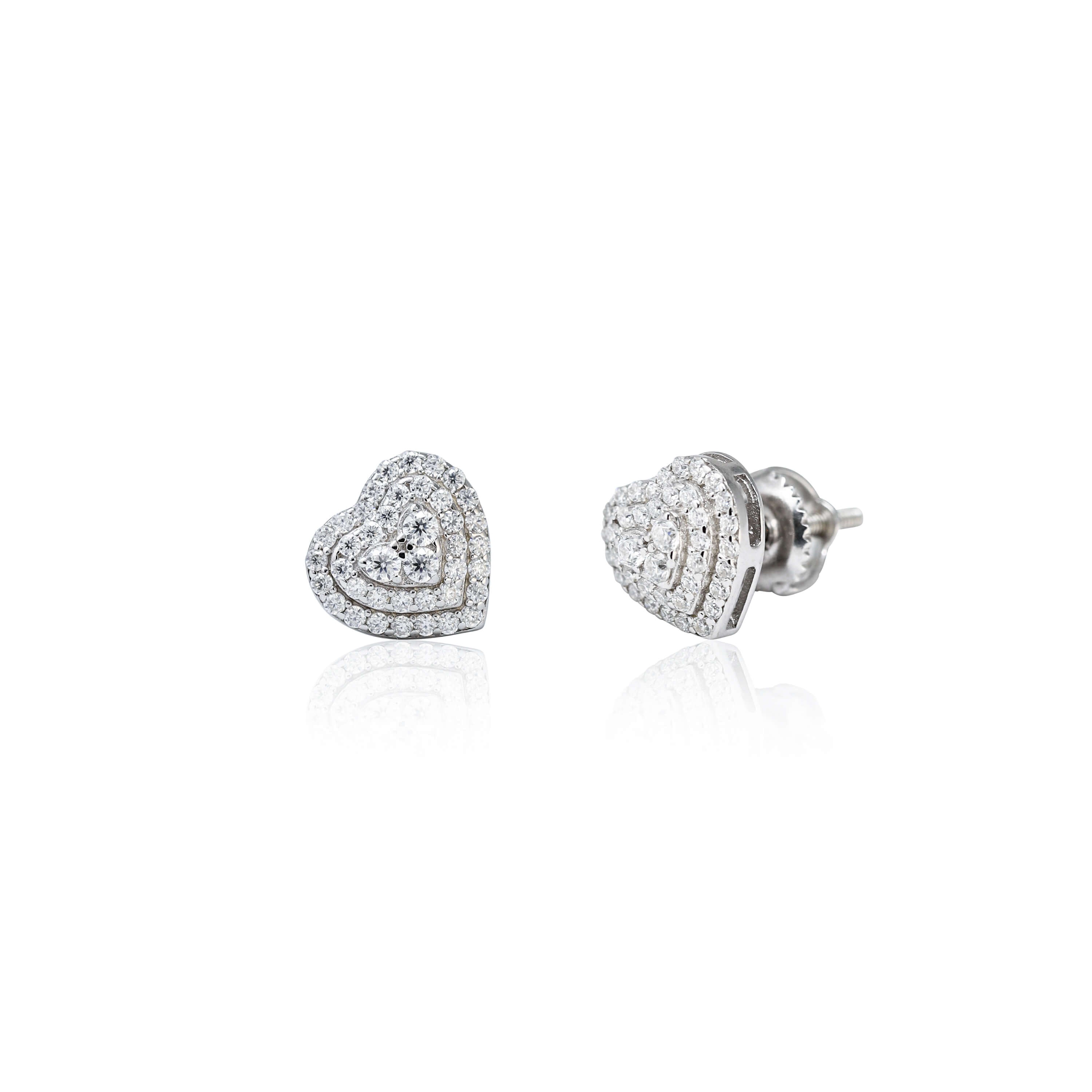 9mm Heart Moissanite Cluster Earrings, 0.48ct Diamond Studs in White Gold