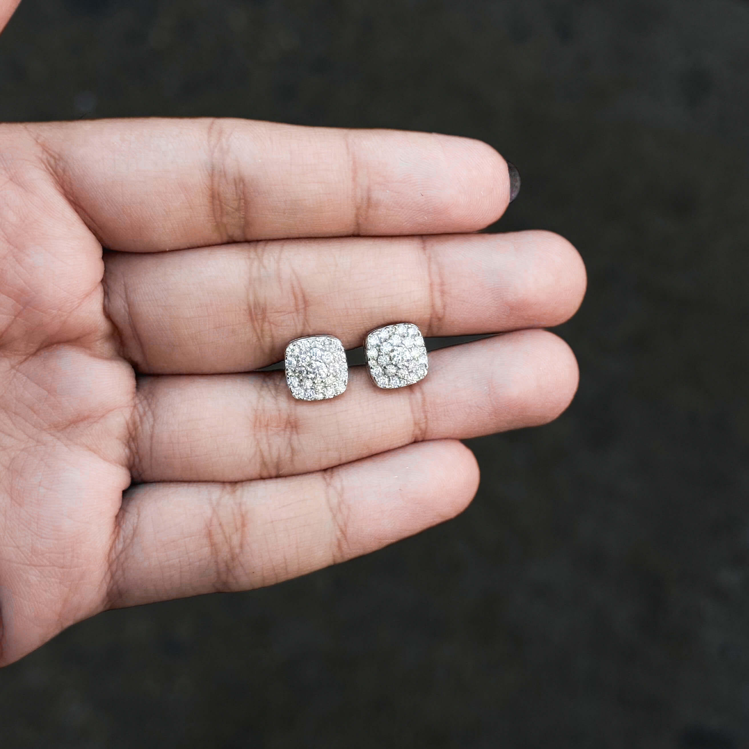 9mm Square Moissanite Cluster Earrings, 0.98ct Diamond Studs in White Gold