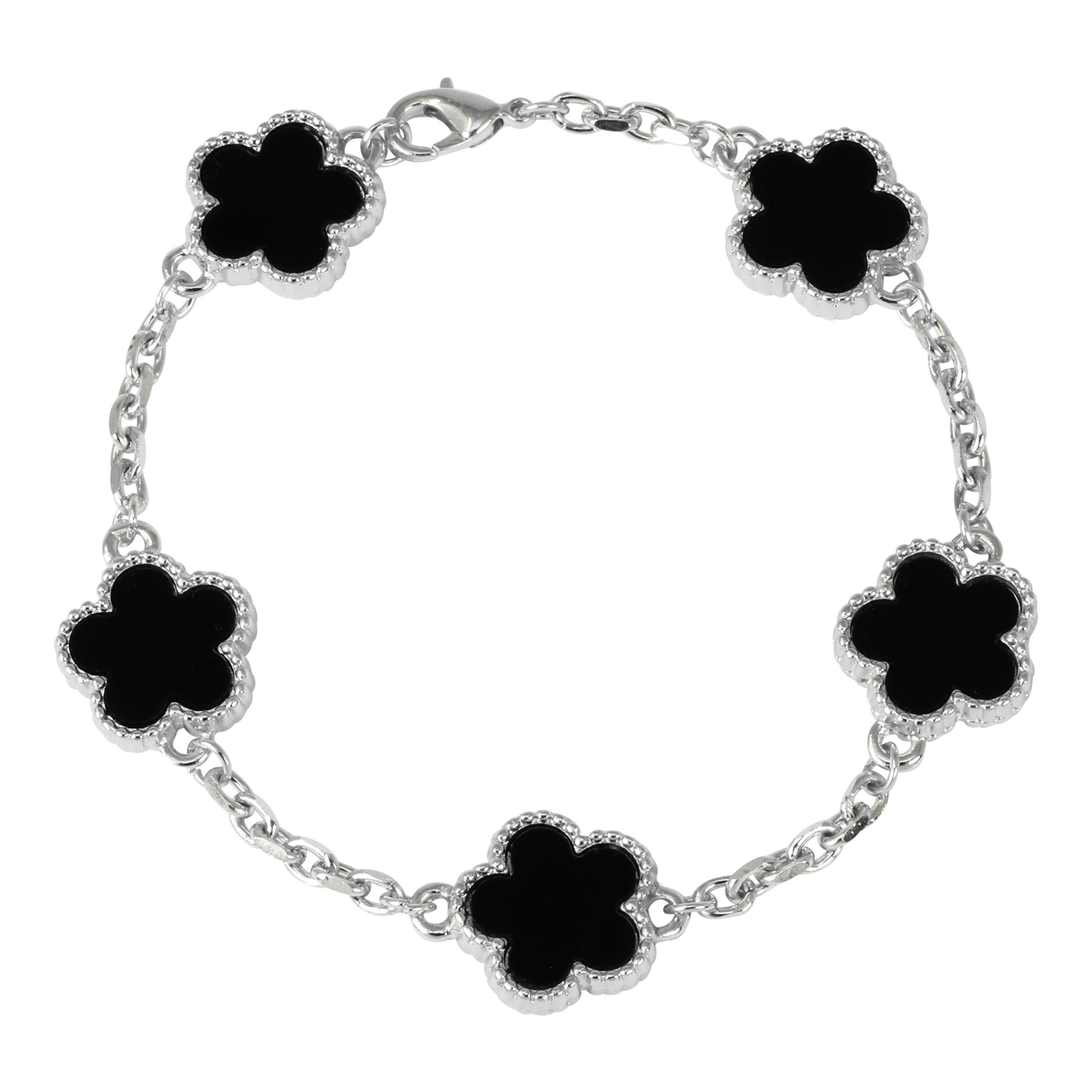 Men's 15mm 5-Leaf Clover Link Chain Bracelet - Silver Finish