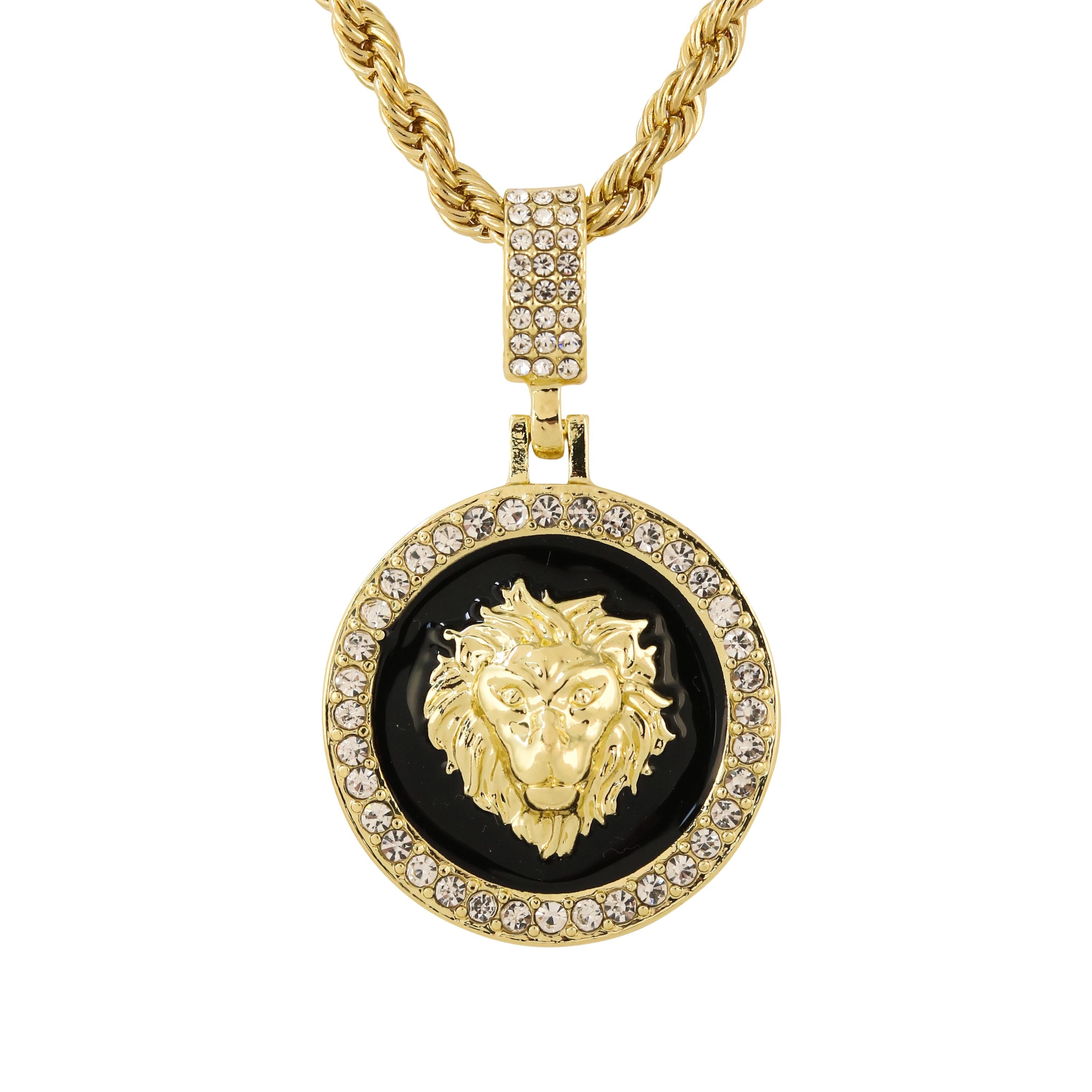 Men's 2-Piece Lion Medallion and Paisley Multi Necklace Set in Black