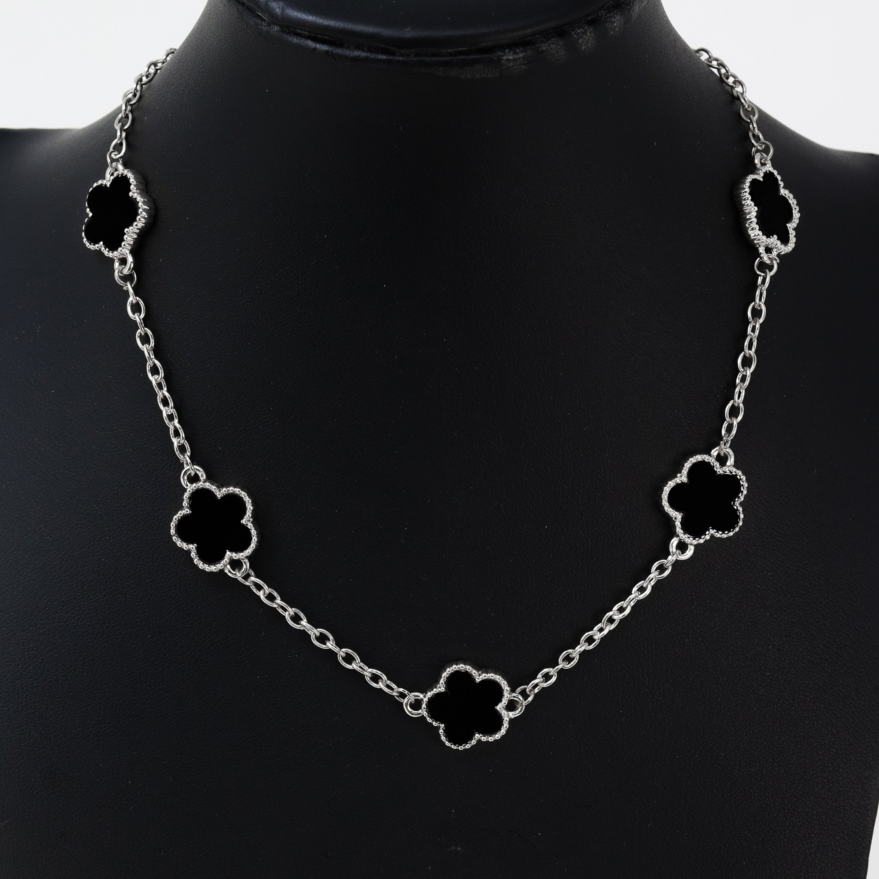 Men's 15mm 5-Leaf Clover Link Chain Necklace - Silver Finish