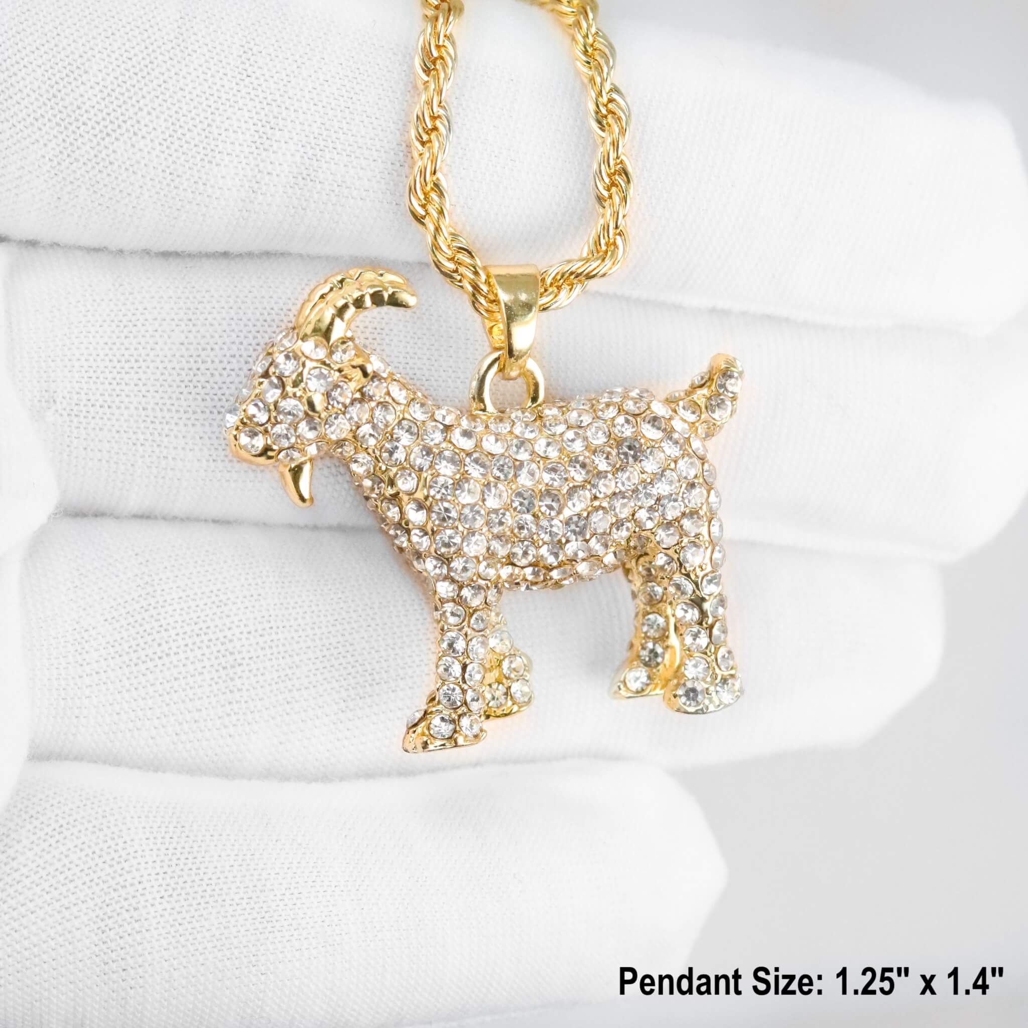 Men's Iced Out Goat Pendant with 4mm Rope Necklace