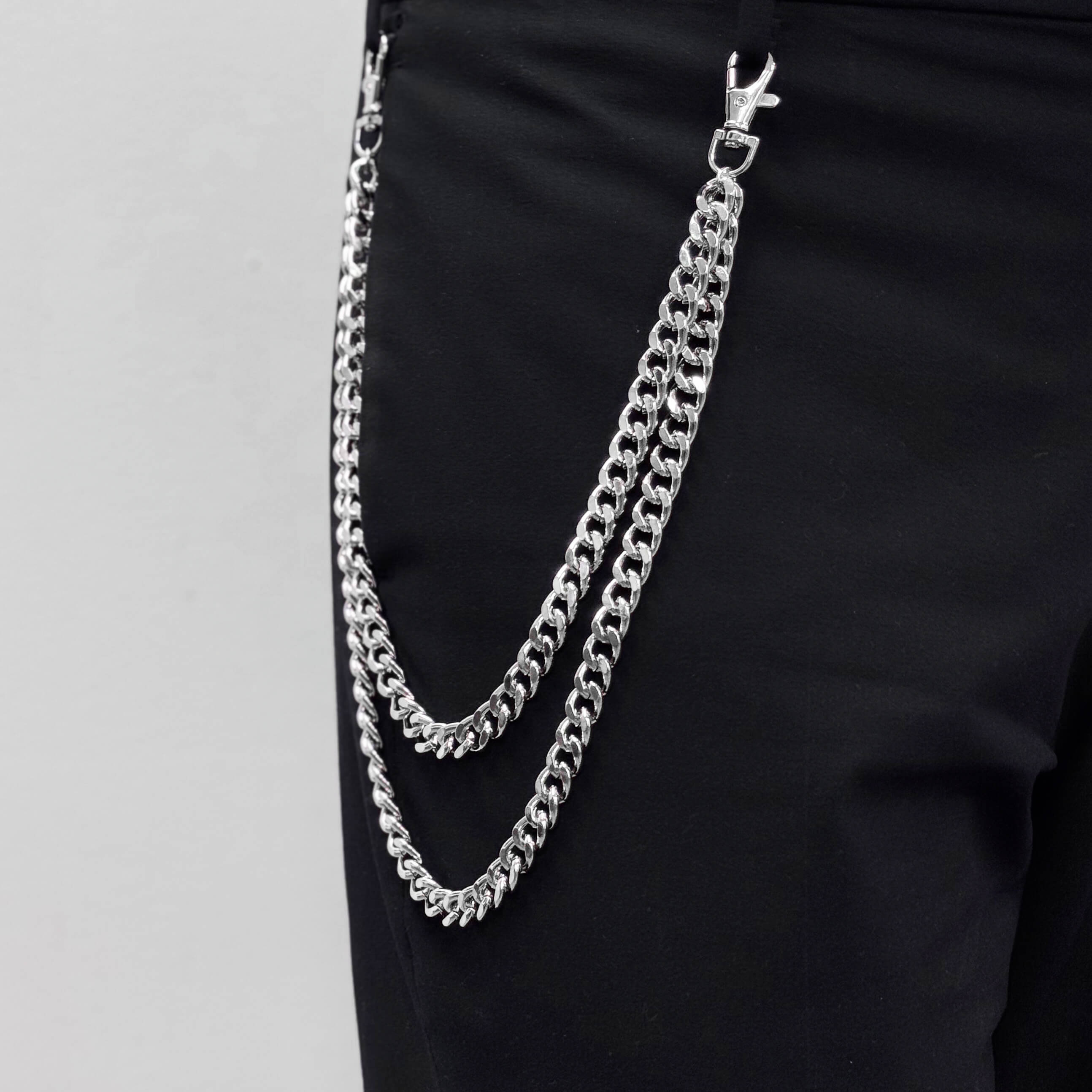 Men's 11mm Double Layered Cuban Silver Pant Chains – Stylish Accessory for Jeans