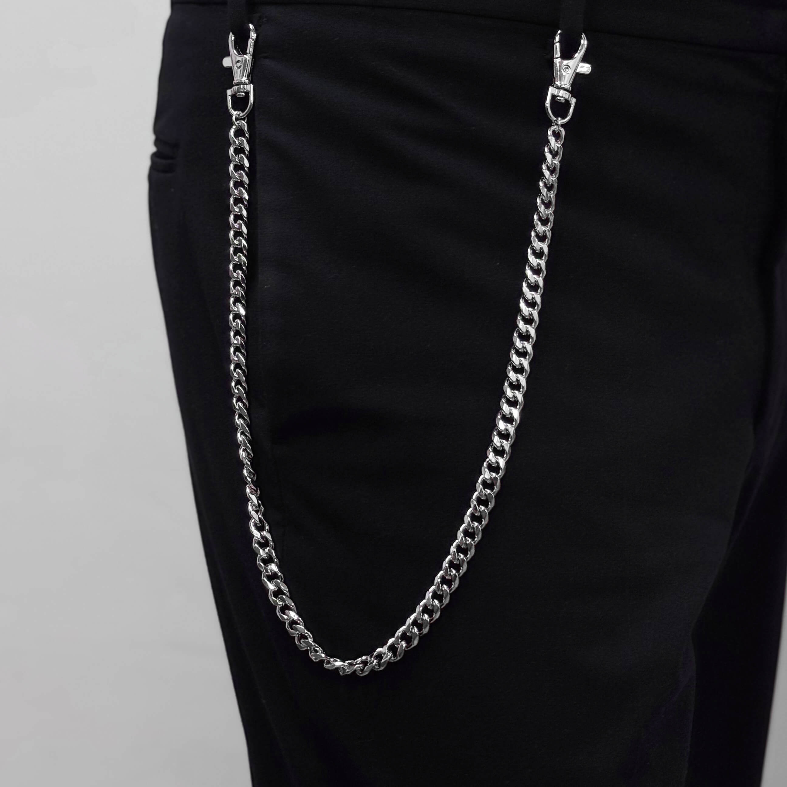 Men's 10mm Cuban Link Wallet Chain - Stylish Silver Accessory for Jeans