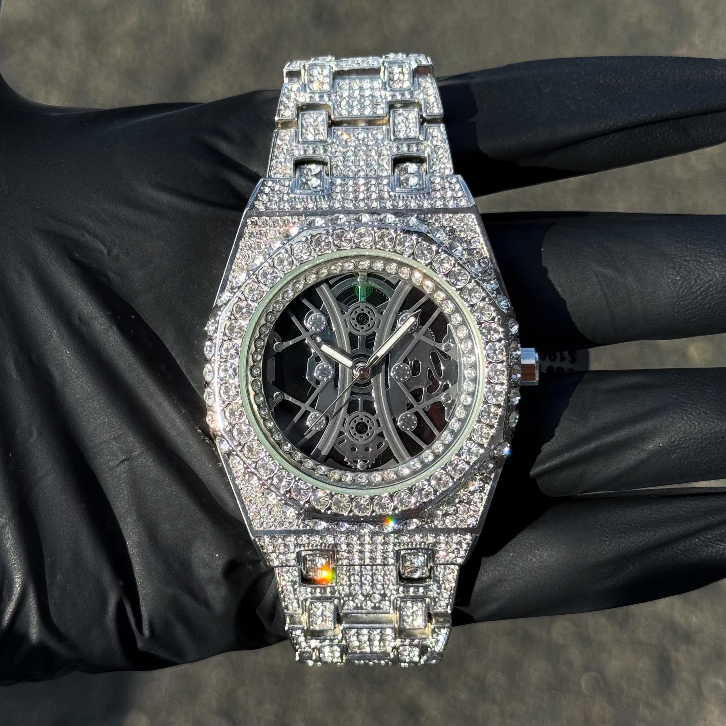 Men's 43mm Luxury Iced Out Watch with Fully Iced Band - Quartz Movement, Octagon Bezel - Diamond-Encrusted Timepiece